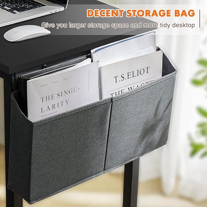 Sweetcrispy Computer 31 Inch Writing Office Small Space Desk Study Modern Simple Style Work Table with Storage Bag Headphone Hook Metal Frame for Home, Bedroom, 31-Inch, Black - LeafyLoom
