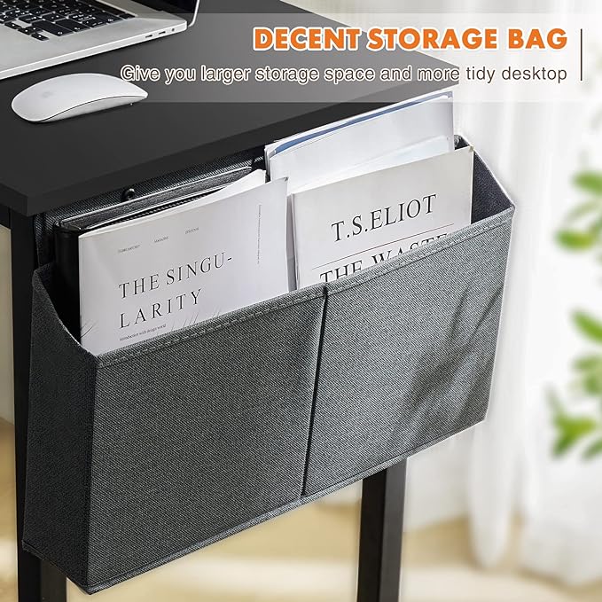 Computer Desk Home Office Desk 47 Inch Writing Desks Small Space Desk Study Table Modern Simple Style Work Table Student Desk PC Table with Storage Bag Headphone Hook Metal Frame for Home, Bedroom - LeafyLoom