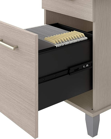 Bush Furniture Somerset 72W Office Desk with Drawers and Hutch in Sand Oak - LeafyLoom