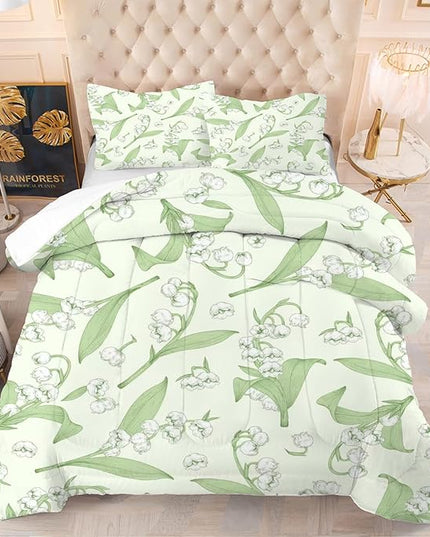 kxry Green Flower Comforter Sets Bedding Sets King Size Comforter Set for Girls Women Kids 1 Comforter + 2 Pillow Case - LeafyLoom