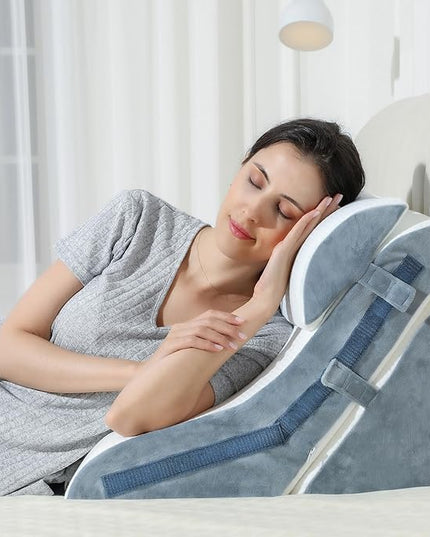 Bed Wedge Pillow for Sleeping 3PCS, 20-in-1 Adjustable Memory Foam Wedge Pillow for Acid Reflux, 3-in-1 Incline Wedge Pillow for After Surgery, Snoring, Back Pain(White) - LeafyLoom