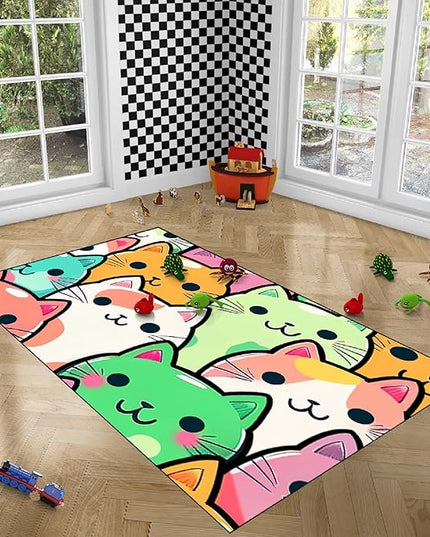 Cat Rug for Girls Room - Cat Pattern Rug Decor for Bedroom Cute Cat Area Rug Carpet Cartoon Cat Rug Kids Room, 2.5x4 Feet - LeafyLoom