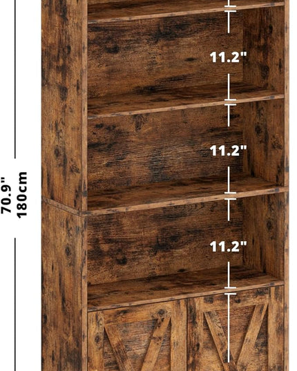 IRONCK Industrial Bookshelves and Bookcases with Doors Floor Standing 6 Shelf Display Storage Shelves 70 in Tall Bookcase for Home Office, Living Room - LeafyLoom