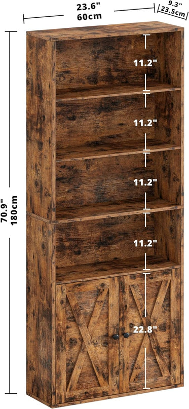 IRONCK Industrial Bookshelves and Bookcases with Doors Floor Standing 6 Shelf Display Storage Shelves 70 in Tall Bookcase for Home Office, Living Room - LeafyLoom