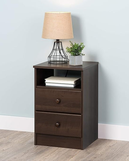Prepac Astrid Simplistic Nightstand Side Table with 2 Drawers and Open Shelf, Functional Bedside Table 15.5" D x 16" W x 24.5" H, Espresso, EDNH-0402-1 - LeafyLoom