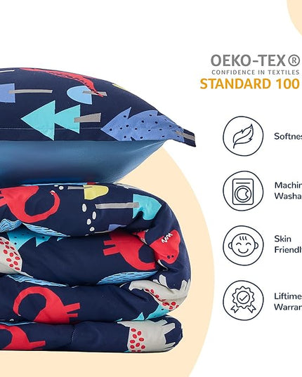 SLEEP ZONE Kids Bedding Full/Queen Comforter Set - Cute Printed for Boys, Girls, Teens, Super Soft, Fade Resistant (Dinosaur Land, Full/Queen) - LeafyLoom