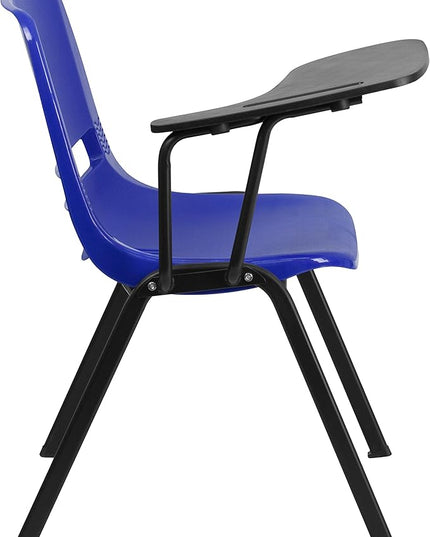 Flash Furniture HERCULES Blue Ergonomic Shell Chair with Right Handed Flip-Up Tablet Arm - LeafyLoom