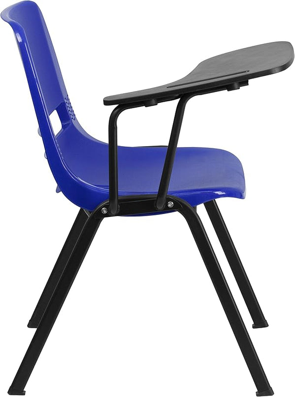 Flash Furniture HERCULES Blue Ergonomic Shell Chair with Right Handed Flip-Up Tablet Arm - LeafyLoom