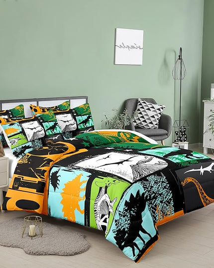 Bodhi Boys Bedding Set Full,Kids Teen Comforter Set with Pillowcases,Teen Boys Full Size Dinosaur Comforter Set,Cartoon Dinosaur Bedding Set for Boys Kids - LeafyLoom
