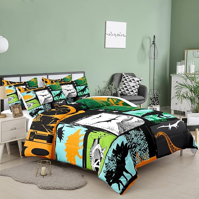 Bodhi Boys Bedding Set Full,Kids Teen Comforter Set with Pillowcases,Teen Boys Full Size Dinosaur Comforter Set,Cartoon Dinosaur Bedding Set for Boys Kids - LeafyLoom