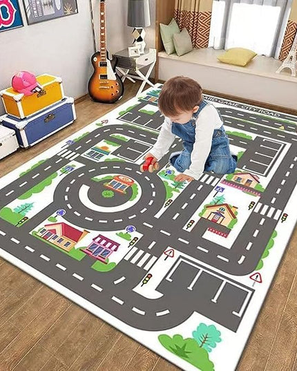 Kids Rug Play Mat Great for Playing with Cars and Toys,Educational Kid Road and Traffic City Life Carpet,Children Baby Fun Throw Rug for Bedroom Play Room,47X63Inch/120X160CM - LeafyLoom