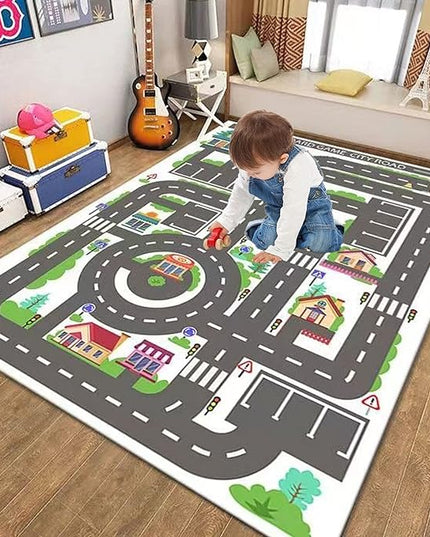 Kids Rug Play Mat Great for Playing with Cars and Toys,Educational Kid Road and Traffic City Life Carpet,Children Baby Fun Throw Rug for Bedroom Play Room,55X79Inch/140X200CM - LeafyLoom