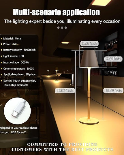 Modern LED CordlessTable Lamp,4000mAh Rechargeable Battery Desk lamp,3 Level Brightness Night Light, Minimalist Design, for Couple Dinner/Coffee Table/Restaurant/Bedroom (Light Pink) - LeafyLoom