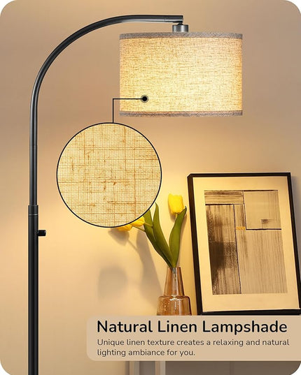 EDISHINE Black Arc Floor Lamp Dimmable, Standing Lights with Rotary Switch & Adjustable Line Lampshade, Tall Standing Lamp for Bedroom, Office, Reading Corner, A19 LED Bulb Included - LeafyLoom