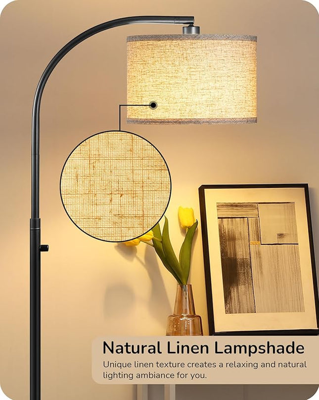 EDISHINE Black Arc Floor Lamp Dimmable, Standing Lights with Rotary Switch & Adjustable Line Lampshade, Tall Standing Lamp for Bedroom, Office, Reading Corner, A19 LED Bulb Included - LeafyLoom