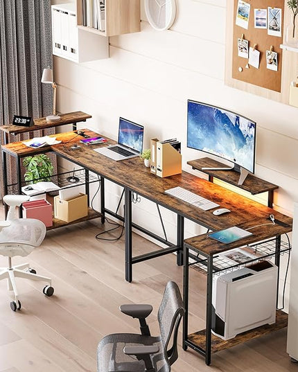 Bestier 52 Gaming Desk with Power Outlet & USB Ports,Reversible Small L Shaped Computer Desk with LED Strip & Headset Hooks,Corner Desk for Small Home Office Spaces,Bedroom Rustic - LeafyLoom