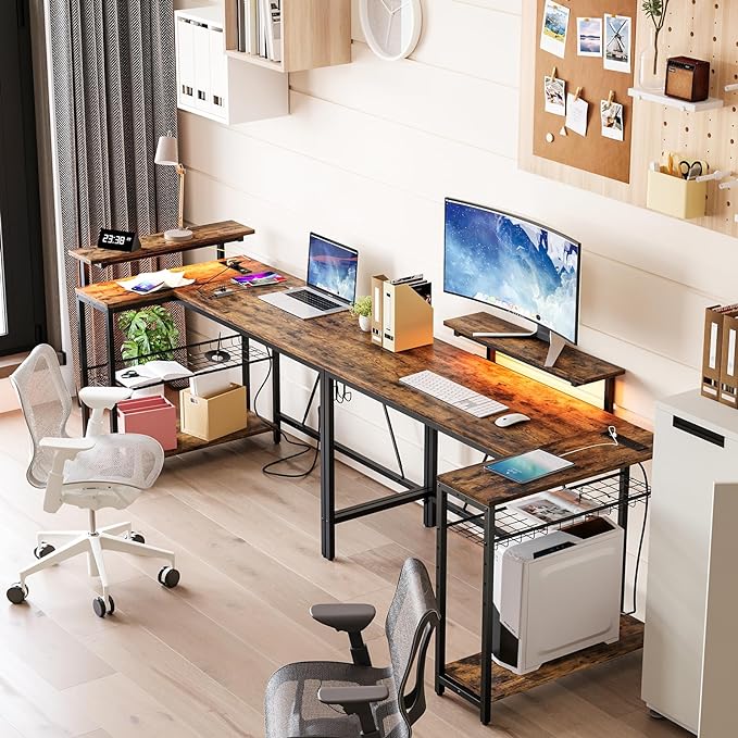 Bestier 52 Gaming Desk with Power Outlet & USB Ports,Reversible Small L Shaped Computer Desk with LED Strip & Headset Hooks,Corner Desk for Small Home Office Spaces,Bedroom Rustic - LeafyLoom