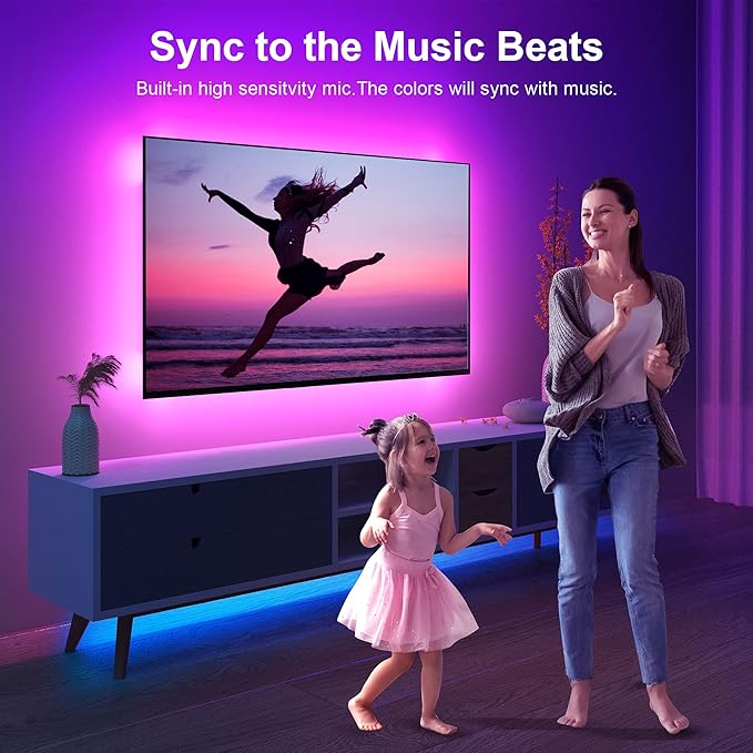 Nexillumi LED Lights for TV, 16.4 ft TV LED Backlight for 55-75 Inch, RGB LED Strip Lights Behind TV with APP Remote Control, Music Sync Smart Led Ambient Lighting for Bedroom Gaming Room Decor Nexillumi