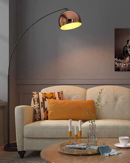 GETINLIGHT 66" Modern Rose Gold Arc Floor Lamp with Metal Shade and Black Marble Base, LED Bulb Included, IN-0806-1-CP - LeafyLoom