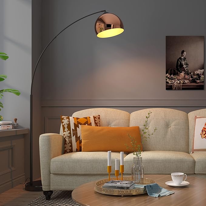 GETINLIGHT 66" Modern Rose Gold Arc Floor Lamp with Metal Shade and Black Marble Base, LED Bulb Included, IN-0806-1-CP - LeafyLoom