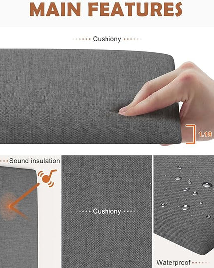 Upholstered Wall Mounted Headboard, 3D Soundproof Wall Panels Peel and Stick Headboard for King Size, Reusable and Removable Tufted Bed Headboard in Dark Grey(12 Panels, 10" x 24") - LeafyLoom
