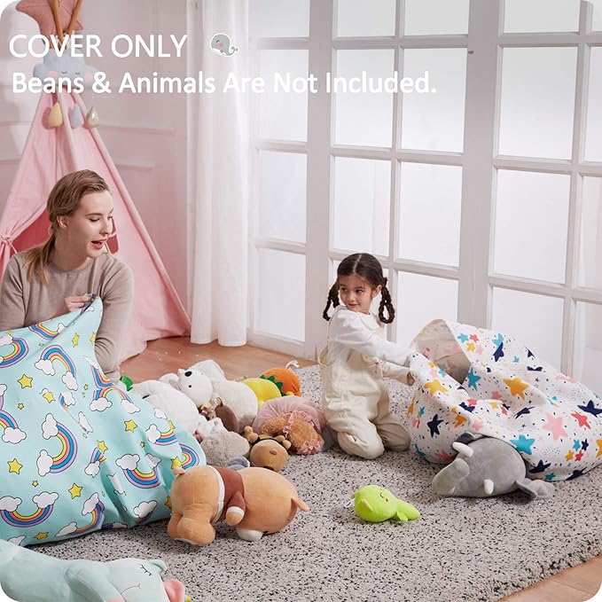 Nobildonna Stuffed Animal Storage Bean Bag Chair Cover Only for Kids Girls Toddler, Large Beanbag Chair without Filling for Organizing Children Soft Plush Toys - LeafyLoom