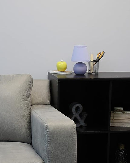 Simple Designs LT2008-PRP Mini Ceramic Globe Table Lamp with Matching Fabric Shade, Purple - LeafyLoom