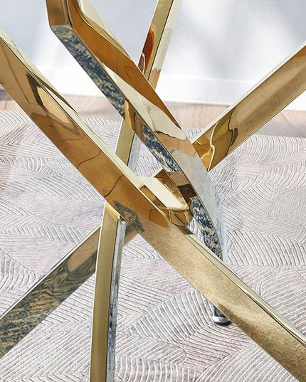 NicBex Rectangular Glass Dining Table Contemporary Square Clear Dining Tempered Glass Table with Gold Finish Stainless Steel Legs for Kitchen Dining Living Meeting Room Banquet Hall, Gold - LeafyLoom