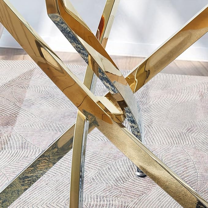 NicBex Rectangular Glass Dining Table Contemporary Square Clear Dining Tempered Glass Table with Gold Finish Stainless Steel Legs for Kitchen Dining Living Meeting Room Banquet Hall, Gold - LeafyLoom