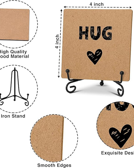 Hug - Home Office Desk Decor Wood Plaque with Stand, Love You Gifts, Thinking of You Gifts for Women Friends Girlfriend Boyfriend Mom Sisters - A03 - LeafyLoom