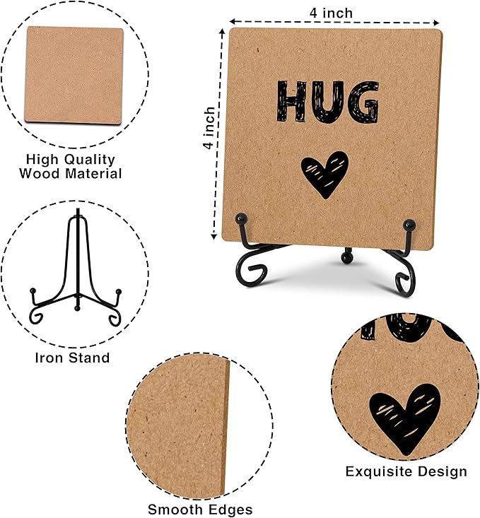 Hug - Home Office Desk Decor Wood Plaque with Stand, Love You Gifts, Thinking of You Gifts for Women Friends Girlfriend Boyfriend Mom Sisters - A03 - LeafyLoom