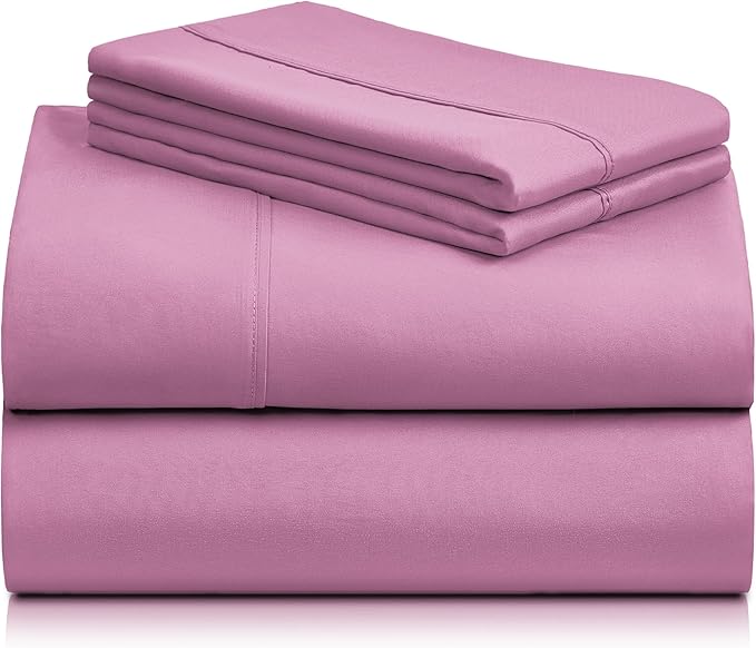 LuxClub Twin XL Sheets - Soft Twin Bed Sheets for-Boys-and-Girls-4 PC Deep Pockets 18" Eco Friendly Wrinkle Free-Kids-Fitted Sheets Machine Washable Hotel Bedding Silky Soft - Light Plum Twin XL - LeafyLoom