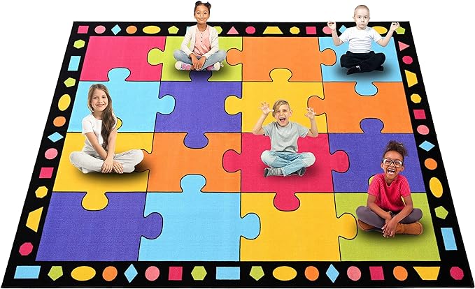 Booooom Jackson Classroom Carpets Elementary, Kid Rug Children's Classroom Seating Rug for Nursery, School, Children's Colorful Area Rug Educational Carpet with Non-Slip Backing(Seats-16),8'5"x 6'5" - LeafyLoom