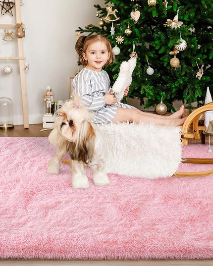 Super Soft Fluffy Shaggy Rugs 3x5 Feet for Living Room Bedroom, Fuzzy Plush Area Rugs for Girls Kids Room Nursery Home Decor, Furry Dorm Rug Cute Non-Slip Indoor Floor Carpet, Baby Pink - LeafyLoom