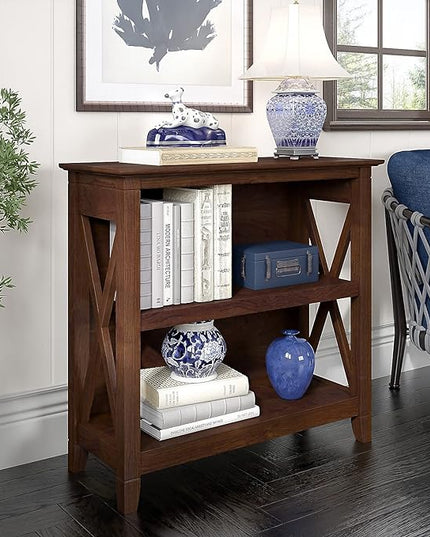 Bush Furniture Key West Small 2 Shelf Bookcase in Bing Cherry - LeafyLoom