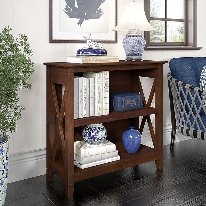 Bush Furniture Key West Small 2 Shelf Bookcase in Bing Cherry - LeafyLoom