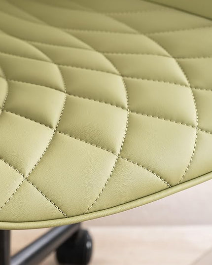 YOUNIKE Armless Office Chair with Wheels, Swivel Desk Chair Rolling Task Chair with Back, Upholstered Leather Computer Chair, Height Adjustable Modern Vanity Chair Avocado Green - LeafyLoom