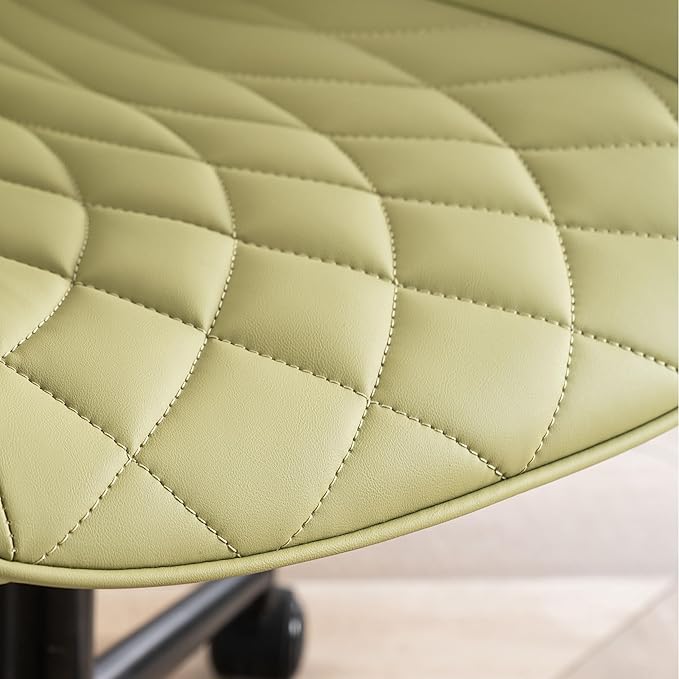 YOUNIKE Armless Office Chair with Wheels, Swivel Desk Chair Rolling Task Chair with Back, Upholstered Leather Computer Chair, Height Adjustable Modern Vanity Chair Avocado Green - LeafyLoom