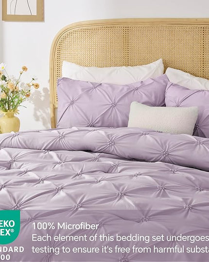 BEDELITE Light Purple Twin Comforter Set for Girls - 2 Peices Boho Pintuck Bedding Comforter Sets, Lightweight Soft & Warm Twin Bedding Sets with 1 Pillowcase for All Season - LeafyLoom