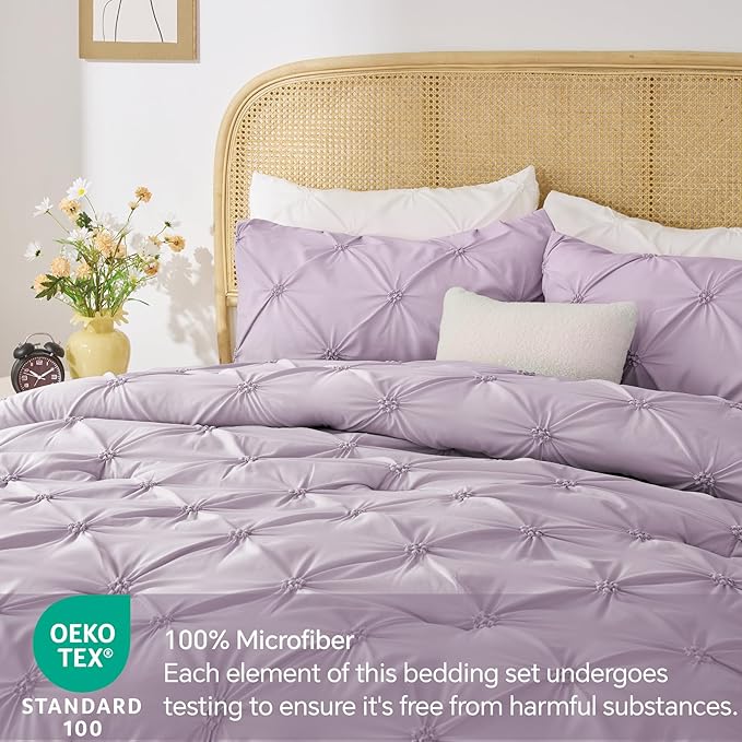 BEDELITE Light Purple Twin Comforter Set for Girls - 2 Peices Boho Pintuck Bedding Comforter Sets, Lightweight Soft & Warm Twin Bedding Sets with 1 Pillowcase for All Season - LeafyLoom