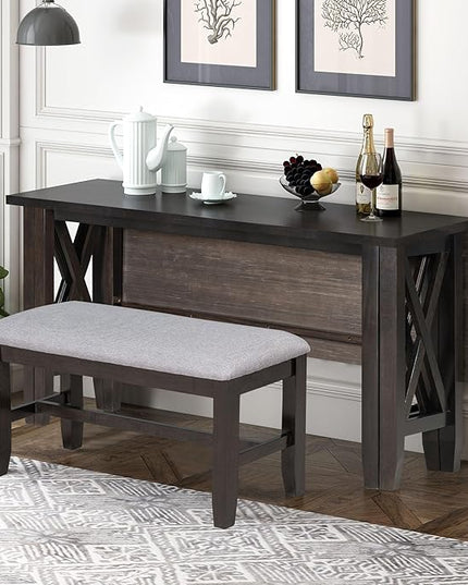 6-Piece Solid Wood Dinette Sets includes Foldable Dining Table, 4 Upholstered Chairs & Bench, for Diningroom Living Room, Easy to Assemble, Espresso 1 - LeafyLoom