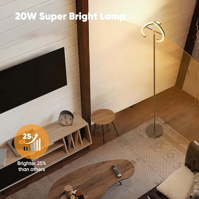 Modern LED Floor Lamp, Rotatable Standing Lamp with Foot Switch, 20W Bright Reading Floor Light with 3 Color Temperatures, Black Stand up Lamp Tall Lamp for Living Room, Bedroom, Office - LeafyLoom
