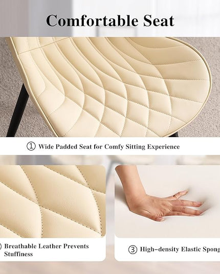 YOUNIKE Dining Chairs Set of 2, Upholstered Faux Leather Kitchen Chairs Dining Room Chairs, Modern Living Room Bedroom Side Chairs with Wide Curved Back and Adjustable Metal Legs, Beige - LeafyLoom