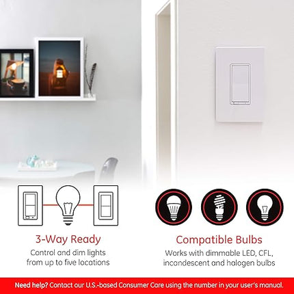 Enbrighten Zigbee Dimmer, QuickFit & SimpleWire, Pairs Directly with Echo Studio/Show 10/Plus 1st & 2nd Gen, Works WIth Alexa, Google Assistant, White & Light Almond, Smart Light Switch, 43080 Enbrighten