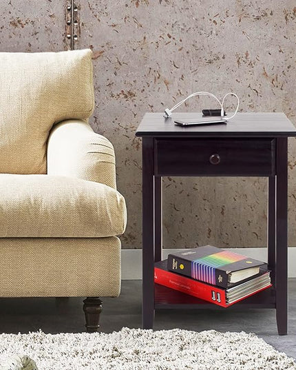 Casual Home Night Owl Nightstand with USB Ports-Espresso - LeafyLoom