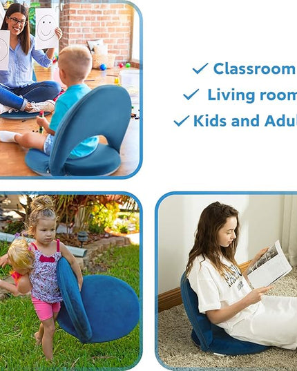 Nnewvante Floor Chair Adjustable Back Support Chair Foldable Meditation Seating Suede-Like Fabric Multiangle Cushioned Recliner for Adults Kids Video-Gaming Reading Watching, Navy - LeafyLoom
