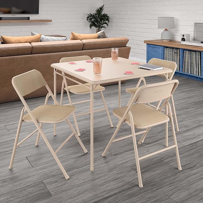 COSCO 5 Piece, Tan Folding Table and Chair Set. - LeafyLoom