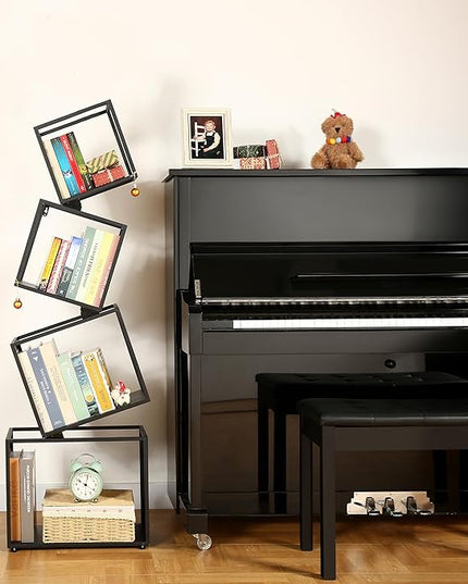 Bookshelf 2024 NEW, 4-Tier Bookshelves, 49.2" Tall Black Bookshelf, Book Shelf, Bookcase, Modern Bookshelf, Storage Shelves for CDs/Books/Collections, Display Shelf, Livingroom, Bedroom, Office - LeafyLoom