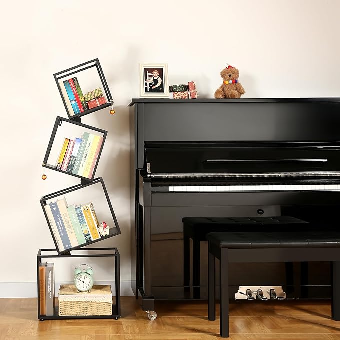 Bookshelf 2024 NEW, 4-Tier Bookshelves, 49.2" Tall Black Bookshelf, Book Shelf, Bookcase, Modern Bookshelf, Storage Shelves for CDs/Books/Collections, Display Shelf, Livingroom, Bedroom, Office - LeafyLoom