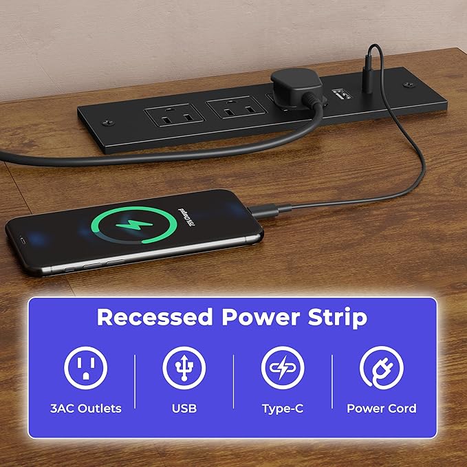 JOISCOPE 60 x 24 Inch Gaming Computer Desk with Table Power Outlets,Home Office Desk with Storage Shelves and USB & Type-C Outlet for Bedroom,Home Office,Morden Simple Writing Table,Vintage Oak Finish - LeafyLoom